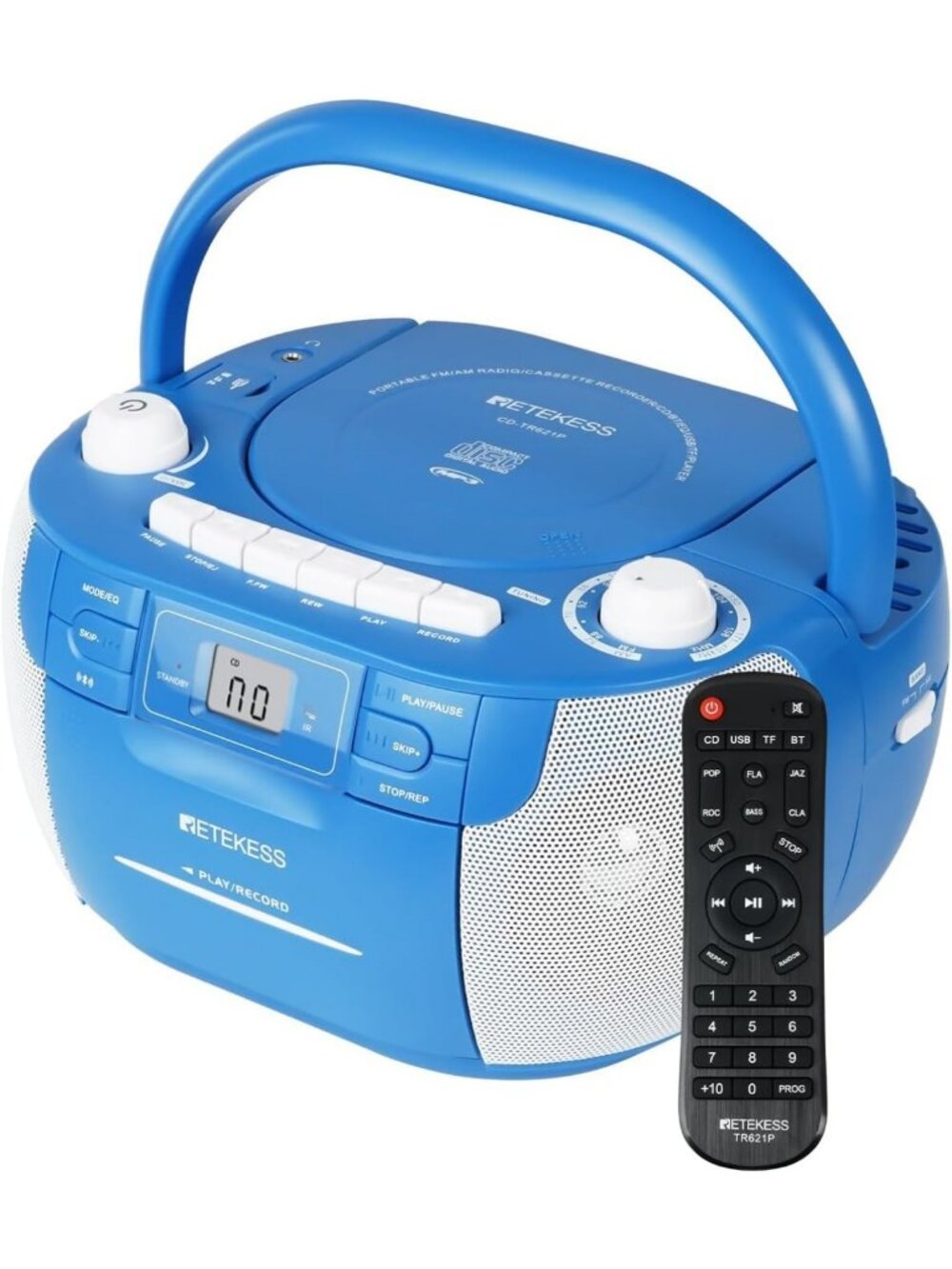 Portable CD Player Boombox & Cassette Tape Player - Bluetooth, FM Radio, AUX